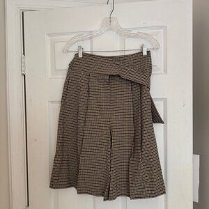 REBECCA TAYLOR 24" Houndstooth olive/tan wool culotte  Size 2 NWT